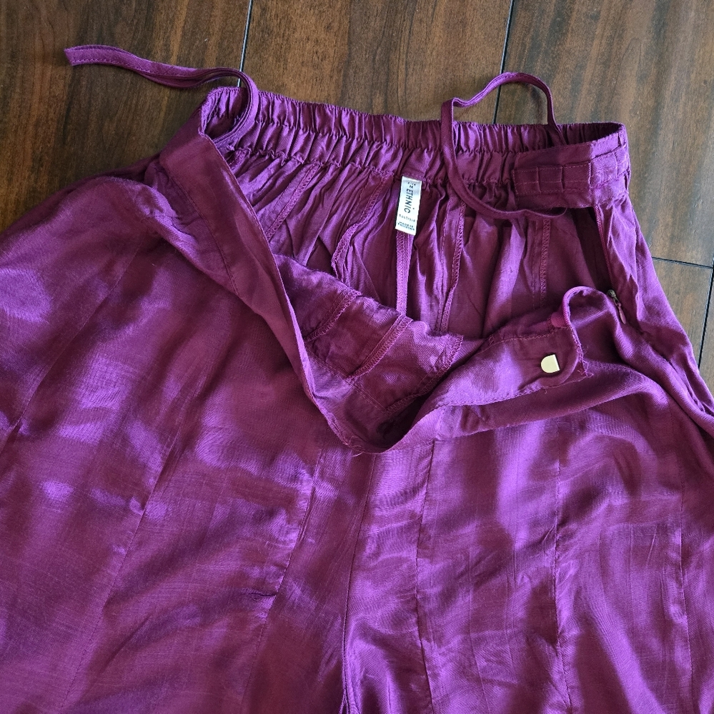Embroidered 2 Piece Peplum Top n Palazzo Pant Gold Purple Party Wear Dress - Picture 13 of 14
